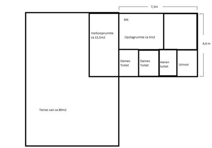 Plattegrond toiletgebouw De Hoorne met kiosk en terras 2024 // kiosk_ruimte.png (10 K)
